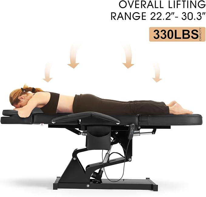 Artist hand Facial Bed for Esthetician Massage Table Beauty Bed Medical Aesthetic Tattoo Chair with 3 Motor Electrical Adjustments,Black