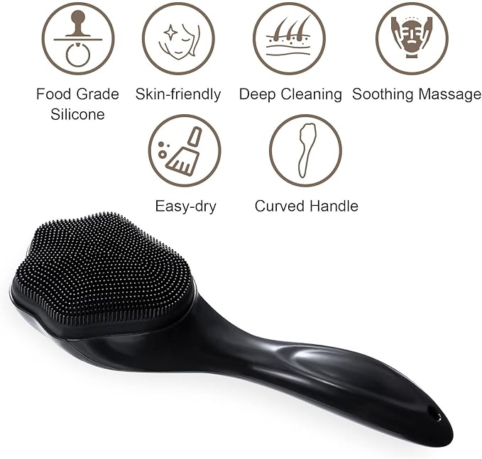 Silicone Face Scrubber Exfoliating Brush 2 Pack for Men, Beomeen Manual Handheld Facial Cleansing Brush Blackhead Scrubber, Soft Bristles Waterproof for Face Skincare, Black