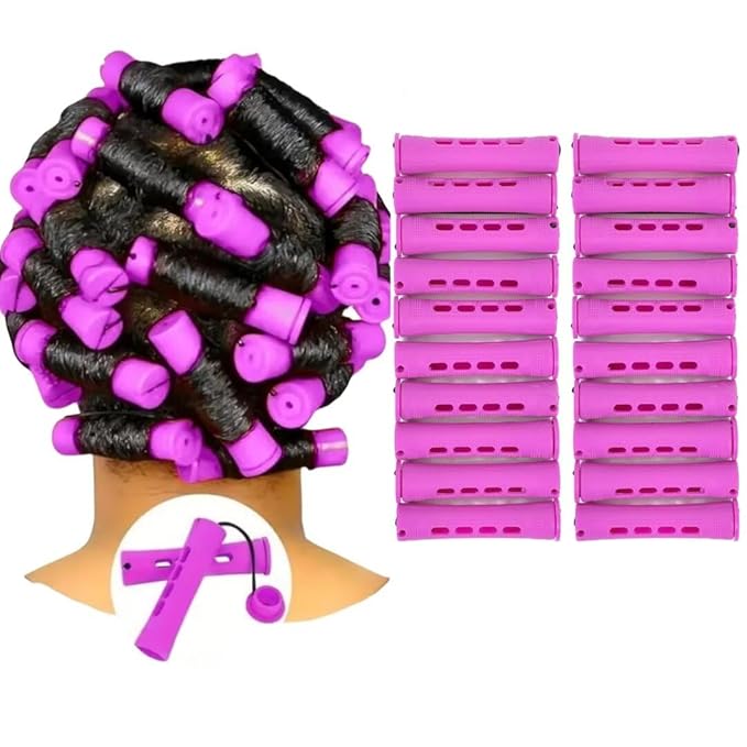 YOROSTAR 20pcs Purple Plastic Perm Rods Set for Natural Hair Cold Wave Rods Hair Rollers for Long Short Women's Hair DIY Hairdressing Tools