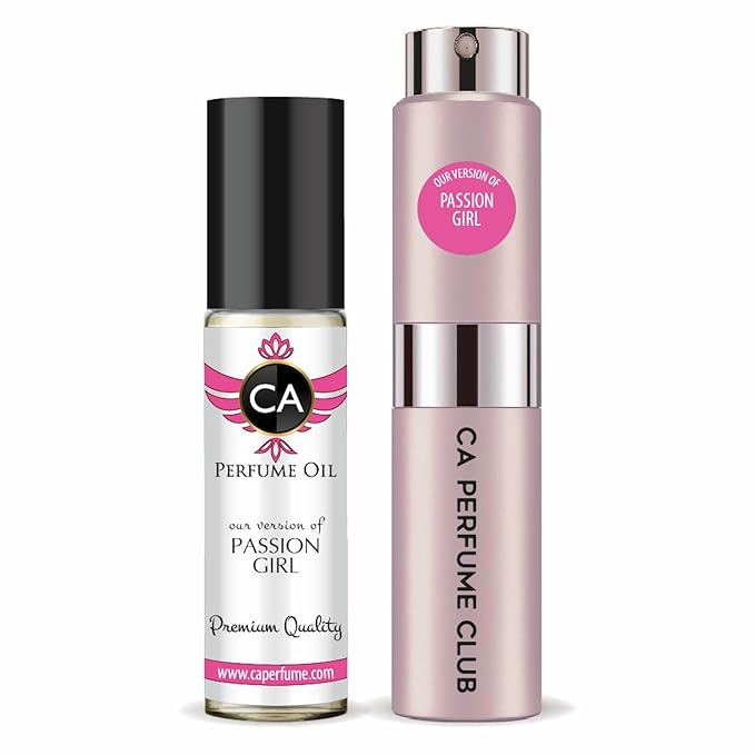 CA Perfume Duo Impression of Passion Girl For Women Perfume Layering Set Long Lasting Travel Size EDP + Body Oil Roll-On Bottle 0.27 Fl Oz+0.33 Fl Oz