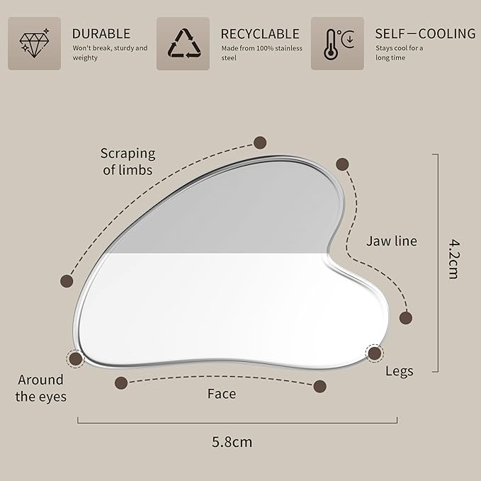 Stainless Steel Gua Sha Board & Acupressure Pen Facial Tools, Lymphatic Drainage Massager for Face, Chin & Jawline Sculpting, Skin Care Gift for Mom Women