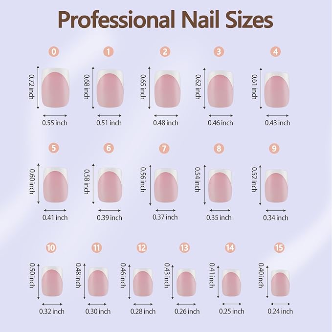 Misssix French Gel Nail Tips, 160Pcs French Tip Press on Nails Short Square Pink, No Need to File Tips Pre-lasting, Fake Nails for Nail Art DIY 16 Sizes
