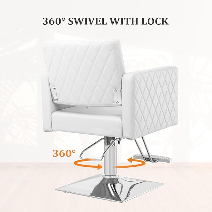 Salon Chair for Hair Stylist Wide Seat, Hydraulic Barber Chair with Aluminium Alloy Footrest, White Hair Salon Chair Styling Heavy Duty, Beauty Spa Cosmetology Shampoo Hairdressing Equipment