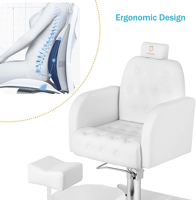 Pedicure Chair Station with Stool, 360° Rotation Hydraulic Reclining Pedicure Chair No Plumbing Unit Station with Foot Basin White