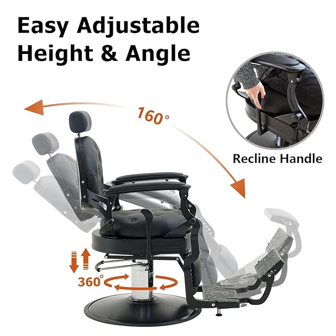 Barber Chair Hair Salon Chair,Heavy Duty 700 LBS, for Hair Stylist Barber Beauty Tattoo Massage(Black Round)