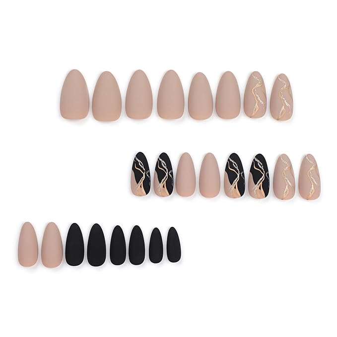 Almond False Nails, Gray, Medium Press on Nails, 24 Pieces, Glossy Finish, Acrylic, for Women Decoration