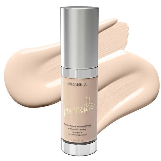 MIRABELLA - Invincible for All HD Liquid Foundation, Moisturizing Face Products for All Skin Types, Full-Coverage Lightweight Foundation Makeup, Moisturizing & Hydrating Beauty Care, Porcelain P00