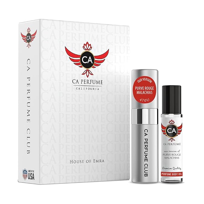 CA Perfume Duo Impression of Purve Rouge Malachias For Women And Men Perfume Layering Set Long Lasting Travel Size EDP + Body Oil Roll-On Bottle 0.27 Fl Oz+0.33 Fl Oz