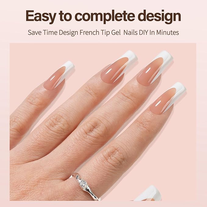 Vansiho Deep Gel Nail Tips - 150pcs Long Square Tips, Brown French Tips, Press On Nails for DIY Nail Art, 15 Sizes