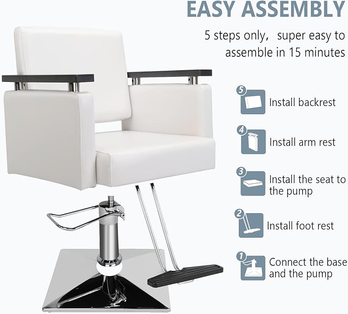 OmySalon Hydraulic Hair Salon Chair White for Stylist, Barber Chairs for Barbershop Heavy Duty, Modern Styling Hairdressing Chair, Beauty Spa Braiding Equipment