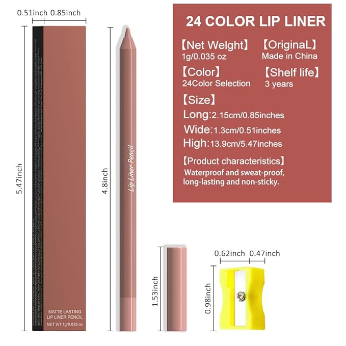 evpct 1Pcs Nude Brown Beige Matte Long Lasting Lip Liner Pencils Makeup for Shaping & Sculpting Lips, No Transfer Long Wear Waterproof Pigmented Lip Liner lipliners Crayon Lipstick Pencil Sharpener 3