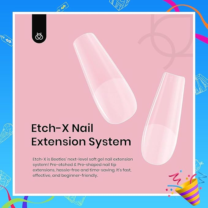Beetles Gel Nail Tips Medium Coffin Etch X, 12 Sizes 288Pcs Pre Shaped Half Matte Full Cover Press On False Nails for Pastel Acrylic Fake Nail Extensions Kit Salon Manicure Gift for Women