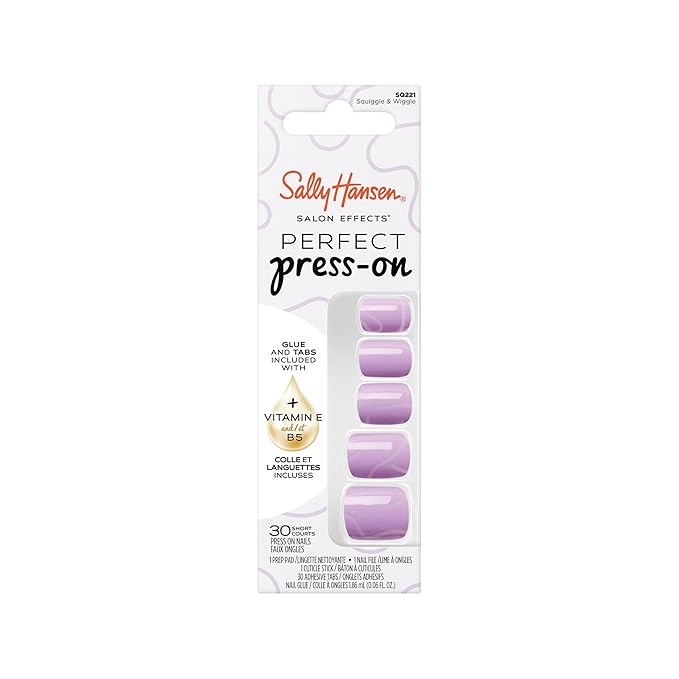 Sally Hansen Salon Effects Perfect Press-On Nails | Square Shape | Easy to Apply, Non-Damaging | 30 Nails, Nail Glue, Adhesive Tabs, File | Squiggle & Wiggle
