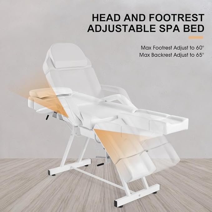 Artist hand Tattoo Table Split Footrests Beauty Bed with Tray Tattoo Chair for Client Facial Extendable Headrest, Footpad Massage Bed for Eyelash Extensions Tattoo Chair (White)
