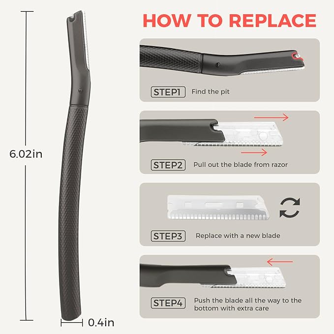 ZOMCHI Eyebrow Razor, Face Razors for Women&Men, Eyebrow Trimmer Shaper with Precision Cover,Facial Shaver with 6 Blades (Black)