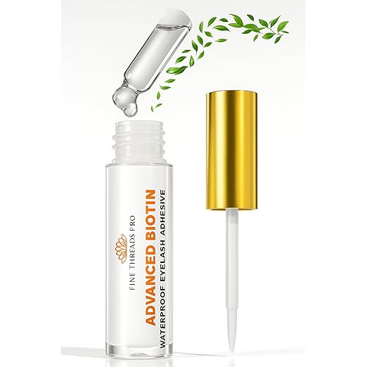 2 in 1 Clear Lash Glue with Lash Growth BIOTIN; Sensitive Eyes; Strong Hold Easy Brush On for False Eyelash Extensions, Strip Lashes, Mink, Wispy, Latex Free, No Parabens; Waterproof