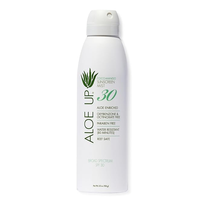 Aloe Up White Collection Sunscreen Lotion SPF 30 - Broad Spectrum UVA/UVB Sunblock for Face and Body - With Aloe Vera Gel - Alcohol-Free - Reef-Friendly - Coco-Mango Fragrance - 4 Oz