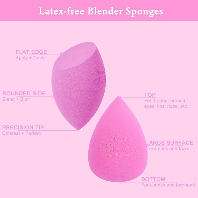 Real Perfection Makeup Sponge Set Blender Sponges, Latex-Free Beauty Makeup Sponges 7 pcs with 1 Travel Container Case for Blending Foundation Liquid Cream and Powder (Pink)