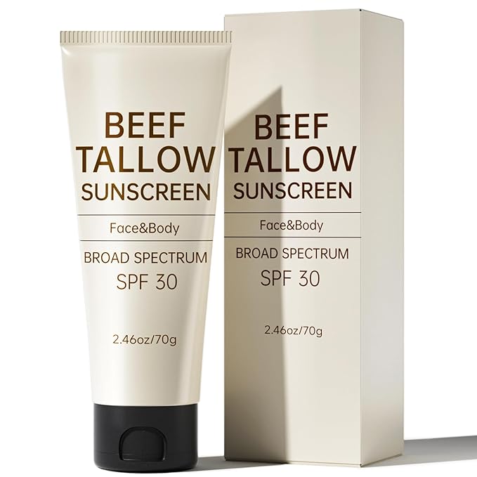 Tallow Sunscreen, Sunscreen for Face, SPF30 Natural Reef Safe Face Body Beef Tallow Sunblock, Non Greasy Clean Travel Sun Screen Sunblock for Summer Outdoor Travel, 2.46 OZ