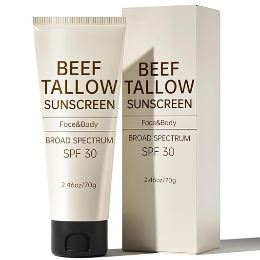 Tallow Sunscreen, Sunscreen for Face, SPF30 Natural Reef Safe Face Body Beef Tallow Sunblock, Non Greasy Clean Travel Sun Screen Sunblock for Summer Outdoor Travel, 2.46 OZ