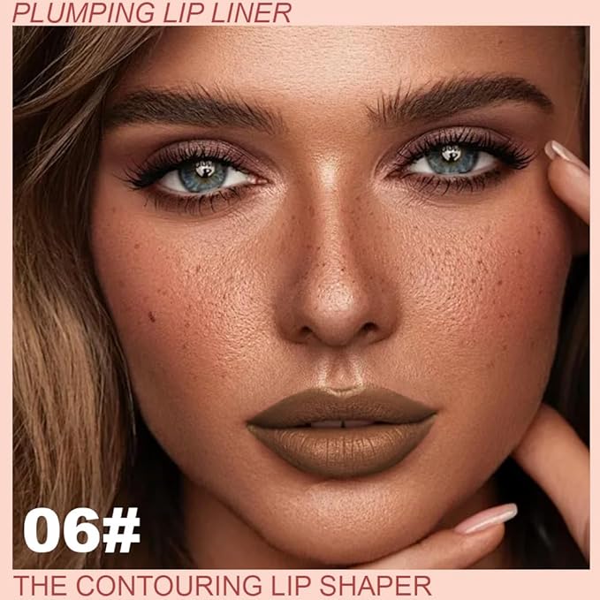 Plump Matte Crayon Lip Liner Pencil, Chocolate Lipstick Lip Liners for Women, 24 Hour Long-Lasting Lip Gloss Makeup, With Silicone Smudger for Define Contours & Sculpting Lip, 06