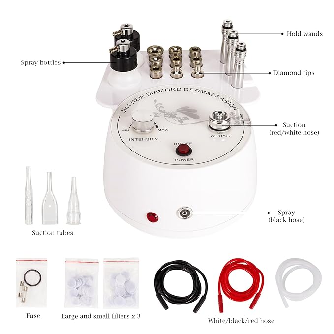 3 in 1 Diamond Microdermabrasion Machine, Professional Microdermabrasion Device with Vacuum Spray, Beauty Facial Skin Care Dermabrasion Equipment for Salon Personal Home Use