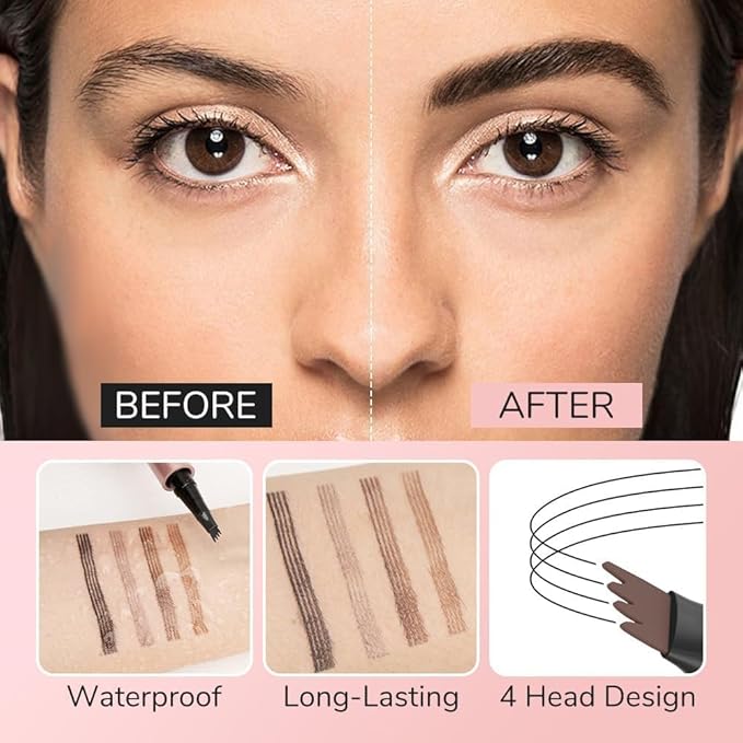 Microblading Eyebrow Pencil, 2025 New Waterproof Eyebrow Pencil, Premium Microblading Eyebrow Pen with 4 Tip, Long-Lasting Natural Magic Eyebrow Makeup Fine Stroke Eye Brow Pen for Women (Light Brown)