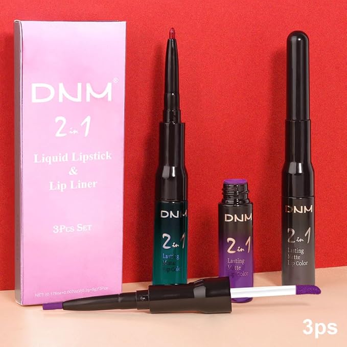 evpct 3Pcs Dark Black Green Purple Matte Lip Liner and Liquid Lipstick Lip Stain Sets for Women Long Lasting Waterproof, 24 Hours Goth Lipstick labiales matte mate larga duracion listip 24 hours, 19#