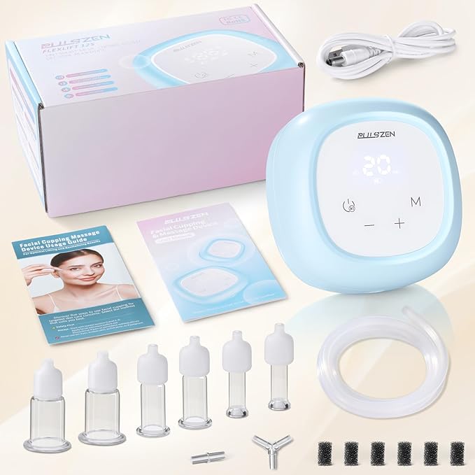Electric Facial Cupping Therapy Set, 3-in-1 Face Cupping, Gua Sha & Massage Tool for Skin Care, 6 Pcs Glass Facial Rejuvenation Device for Sculpting, & Toning Chin, Jawline & Neck