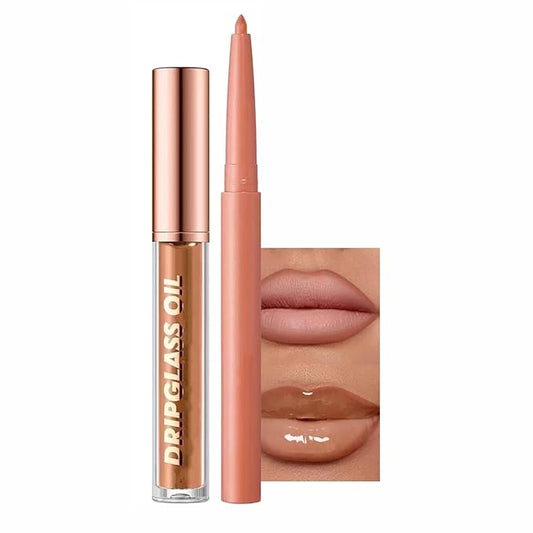 Brown Lip Liner Waterproof Lip Liner and Gloss Set High Pigment Long Lasting Plum Smudge proof Lip Gloss and Lip Liner Set (06# Brown)