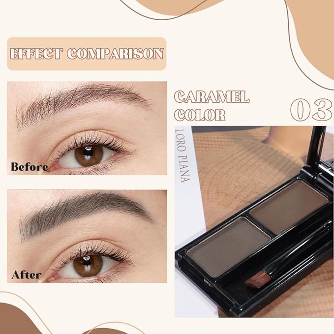 Brow Powder Kit – Long-Lasting Light-Dark Brown Color Brow Filler for Full, Defined Natural Brows, Contour Palette with Double-Ended Brush, sombra para cejas-3#
