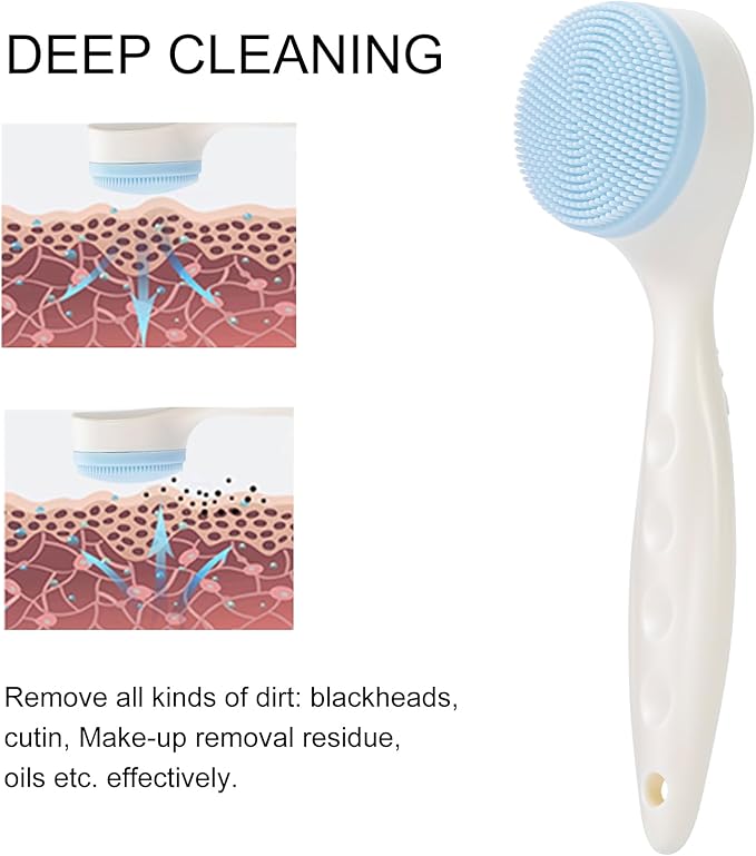 2 Pack Silicone Face Scrubber Exfoliating Brush, Manual Handheld Facial Cleansing Brush Blackhead Scrubber, Soft Bristles Waterproof for Face Skincare (Round-Blue Head)