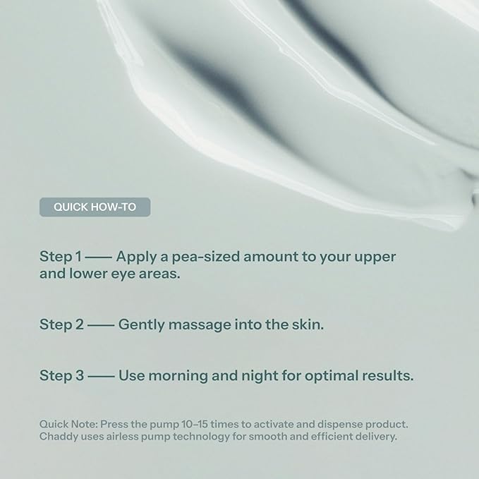 Chaddy Silky Eye Serum | Hydrating Under-Eye Cream for Dark Circles, Fine Lines, Wrinkles, Puffiness, and Bags – Fragrance-Free Formula with Caffeine, Niacinamide, Peptides, and Antioxidants – 15ml