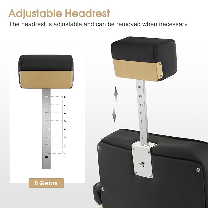 BarberPub Heavy Duty Metal Vintage Barber Chair All Purpose Hydraulic Recline Salon Beauty Spa Shampoo Equipment 3825 (Black with Gold Frame)