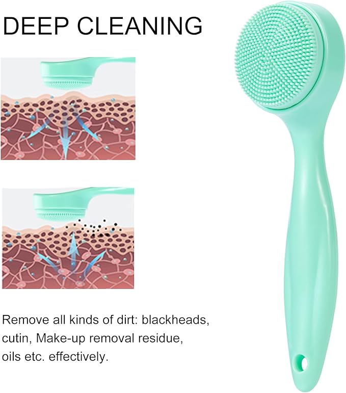 2 Pack Silicone Face Scrubber Exfoliating Brush, Manual Handheld Facial Cleansing Brush Blackhead Scrubber, Soft Bristles Waterproof for Face Skincare (Round-Green)