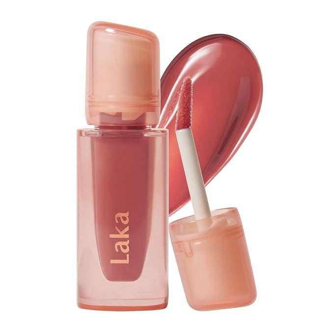 Laka Jelling Nude Gloss, 4.5g/0.15oz, Sheer Hydrating Lip Oil with No Stain, Non-Sticky, Nourishing Gloss for a Fresh, Glowy Look, Vegan, Clean Beauty Makeup, K-Beauty (#308 Rosa Ring)