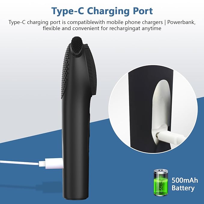 Silicone Face Scrubber, Waterproof Rechargeable Facial Cleansing Brush, 5 Cleansing Modes with Nose Brush for Men & Women Electric Face Wash Brush for Deep Cleaning, Exfoliating, Massaging-Black