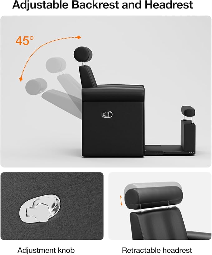 VARONXE Icoget Professional Pedicure Chair No Plumbing for Nail Tech, Reclining SPA Pedicure Station w/Adjustable Footrest & Headrest, Retractable Base Unite for Small Space, Black