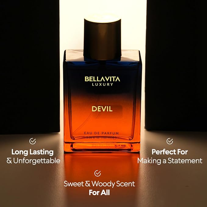 BELLAVITA Luxury DEVIL Unisex Perfume for Women and Men | Long Lasting Perfume for Men and Women | Cotton Candy, Musk and Cedar | Spicy French Fragrance Unisex Parfum