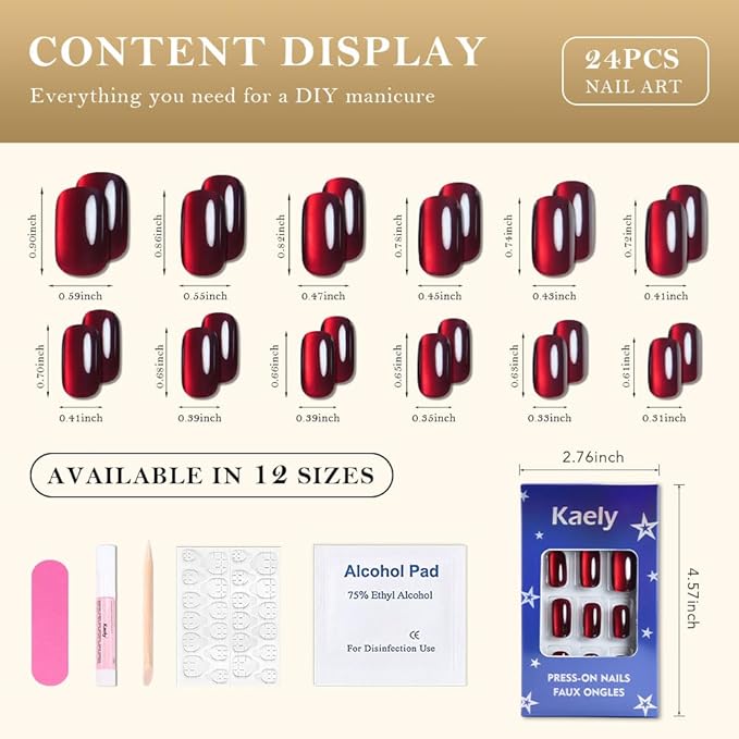 Cat Eye Dark Red Press On Nails Medium Long Length Square, Designer Reusable Acrylic Fake Nail with Glue, Glossy Gel Nails Wedding Party, Stick On Glue On Nail, Nails Press Ons for Women