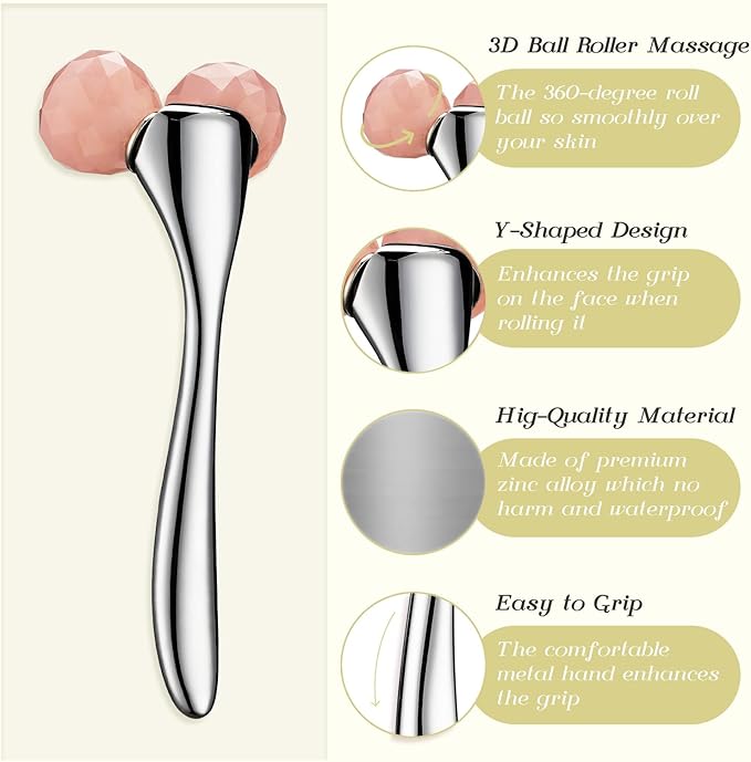 Tekson Faical Roller Massager, 3D Metal Face Massage Tool for Reduce Puffiness, Remove Eye Wrinkles, Face Lift, Increase Firmness, Anti-Aging, Skin Tightening