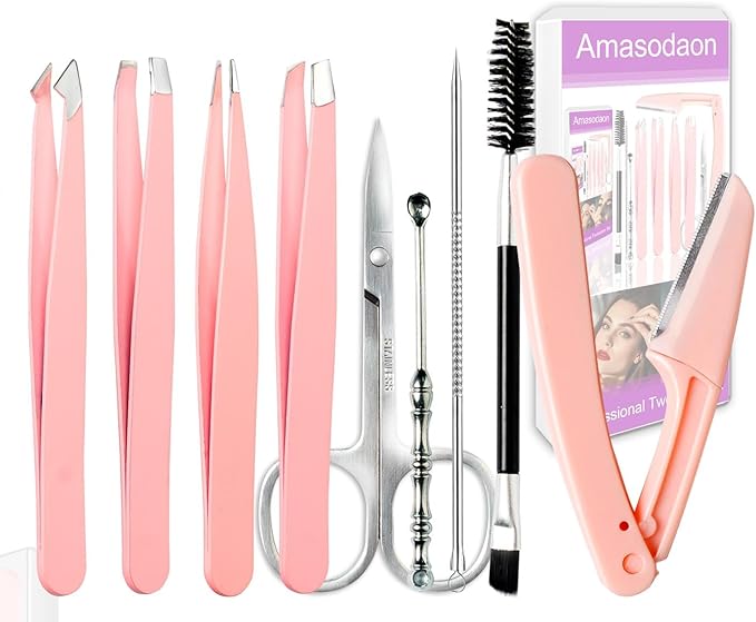 Tweezers Set [9+1 PCS] - Professional Stainless Steel Tweezers for Eyebrows – High-Precision Beauty Tools for Eyebrows, Facial Hair, Splinter & Ingrown Hair Removal