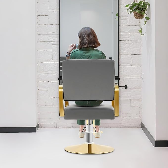 YIYIBYUS Salon Chair for Hair Stylist, 360° Swivel Barber Chair with Heavy Duty Hydraulic Pump, Spa Beauty Equipment for Hair Stylist Women Man, Max Load Weight 440 Lbs, Grey