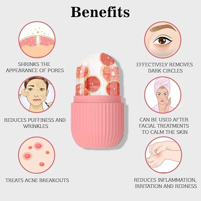 ABC Ice Face Roller Massager,Ice Cube Roller for Face, Eyes and Neck Naturally Conditioning and Skin Care,Reusable Massage Silicone Ice Mold (Pink) Pack of 1