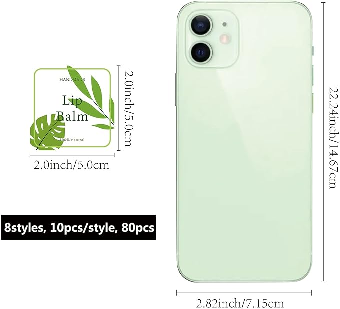 CRASPIRE Lip Balm Labels 80pcs Homemade Container（Leaves-Green）