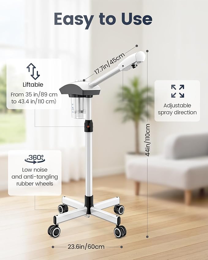 Kingsteam Professional Ozone Nano-Ionic Facial Steamer | Deep Cleansing Hydrating | Salon Home Spa Face Steamer | Pore Cleanser | 60-Min Timer | 360° Swivel | Esthetician Favorite Tool,White