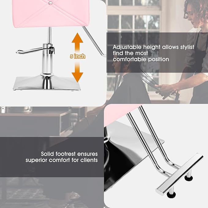 Artist hand Pink Salon Chair for Hair Stylist with Back Cover, Hydraulic Hair Chair 360 Swivel Barber Chair, Beauty Salon Equipment for Hair Stylist Women, Max Load Weight 330 Lbs