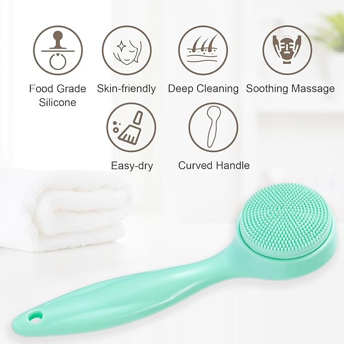 2 Pack Silicone Face Scrubber Exfoliating Brush, Manual Handheld Facial Cleansing Brush Blackhead Scrubber, Soft Bristles Waterproof for Face Skincare (Round-Green)