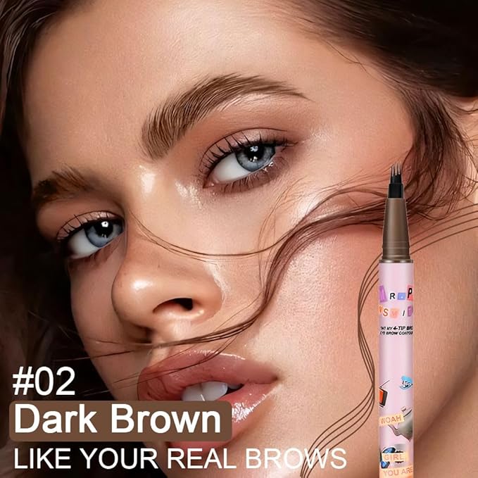 evpct 1Pcs Dark Brown Magic Microblading Eyebrow Contouring Pen Brow Pencil with Hair Like Strokes, 4 Tipped Precise Brow Pencil with Brush Micro-Fork Tips Applicator Natural Looking Brows
