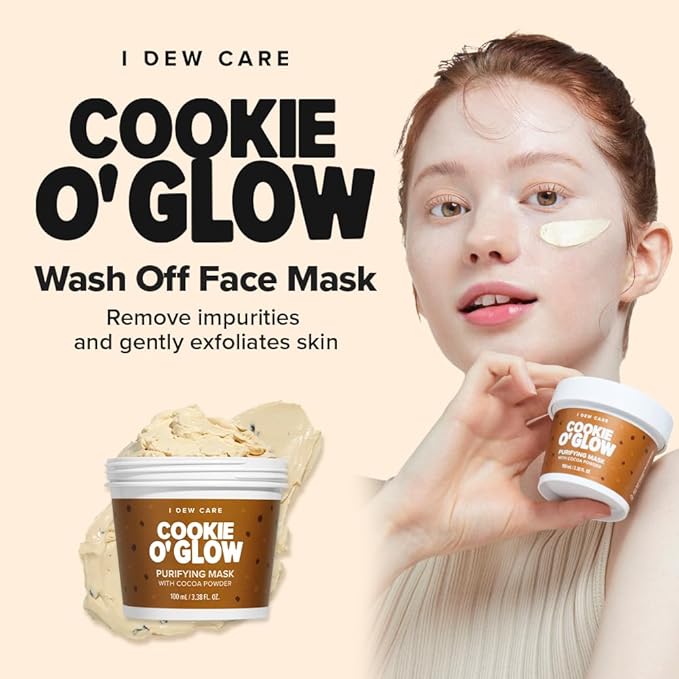 I DEW CARE Wash Off Face Mask - Cookie O' Glow | Hydrating and Purifying for Dry Skin with Cocoa Seed Butter, Korean Facial Mask Skin Care, 3.38 Oz